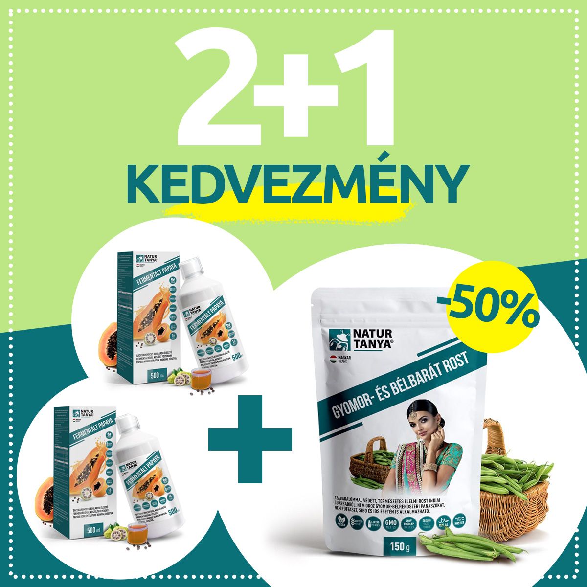 Image of Natur Tanya® - 2 db fermentált Papaya koncentrátum és Vegán Gyomorbarát Rost - Akciós