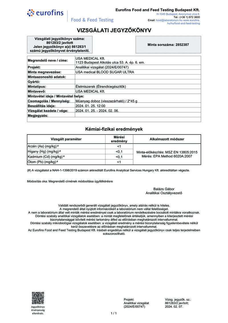 USA Medical Blood Sugar Ultra- Vércukor kontroll kapszula 60 db